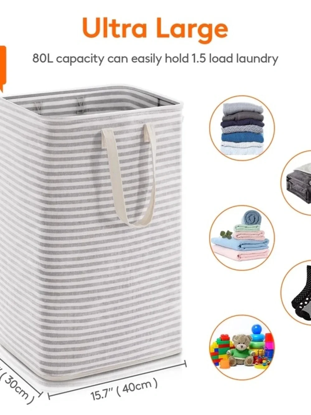 “Lifewit” Gray & White Striped Collapsible Laundry Hamper‼️